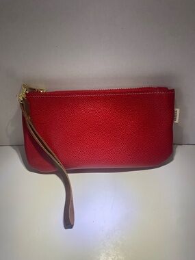 Ami Red Leather Wristlet with Tan Strap and Gold Hardware